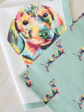 Set of 3 teal blue sausage dog tea towels 50cm x 70cm (British brand)
