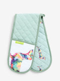 Teal blue sausage dog oven gloves (British brand)