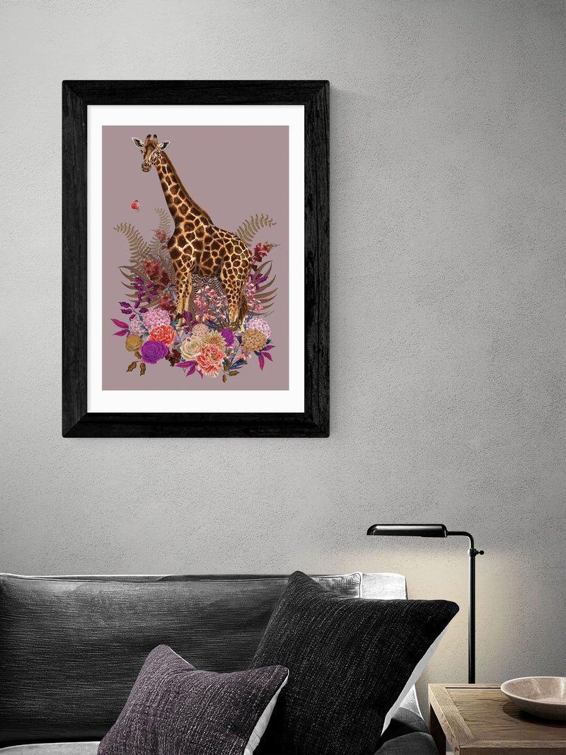 East End Prints Black Giraffe Floral Pink by Becca Who