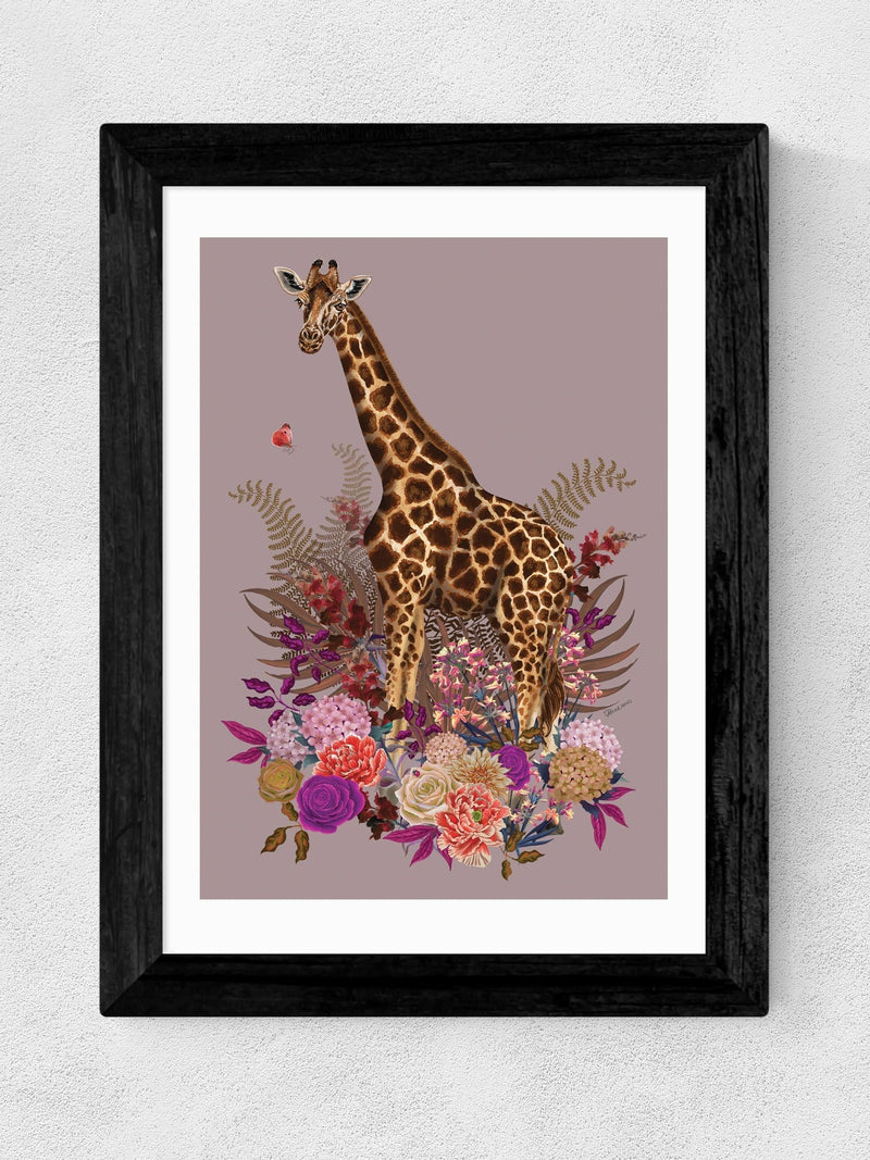 East End Prints Black Giraffe Floral Pink by Becca Who