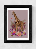 East End Prints Black Giraffe Floral Pink by Becca Who