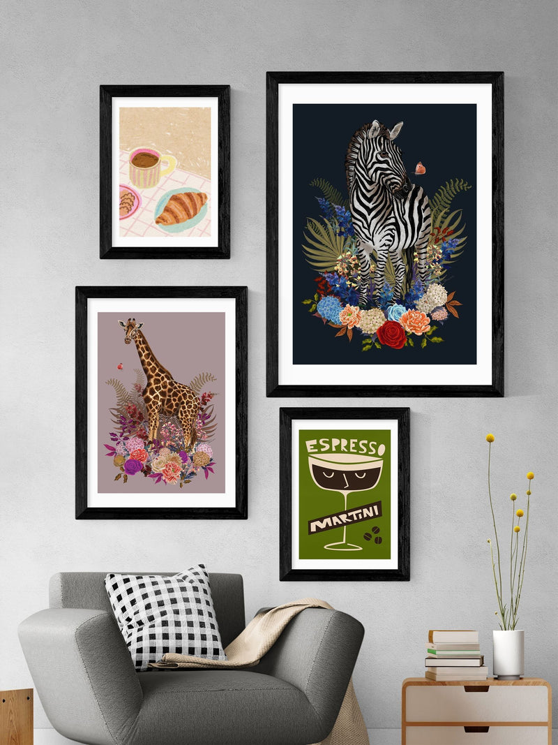 East End Prints Black Giraffe Floral Pink by Becca Who
