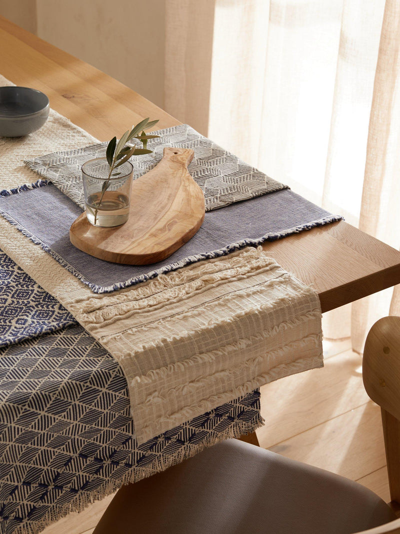 John Lewis geometric embroidered cotton placemats navy set of 2, UK version