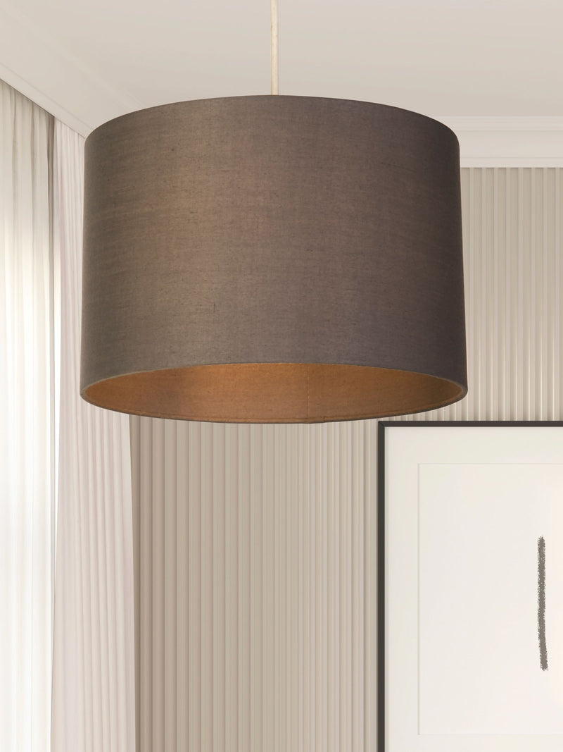 Searchlight Grey Dove cotton drum shade ceiling light - British product