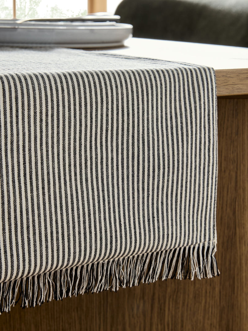 Black White Bronx kitchen table runner cotton 178cm length - British product