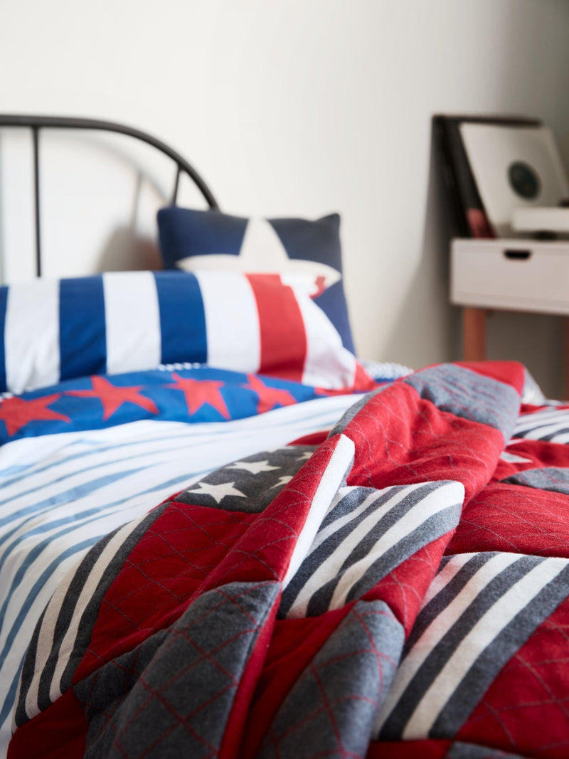 John Lewis reversible cotton duvet cover set with stars and stripes design, single size, UK version