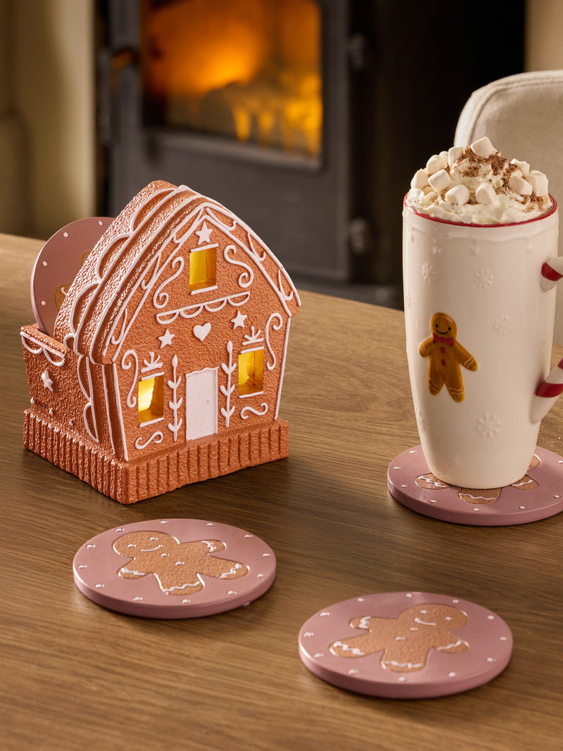 Set of 4 gingerbread light-up coasters, imported from the UK