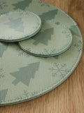 Green Christmas tree printed faux leather placemats and coasters set of 4 (British brand)