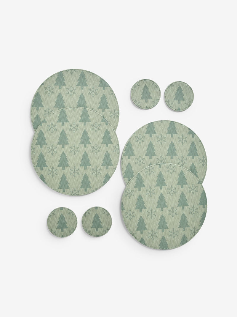 Green Christmas tree printed faux leather placemats and coasters set of 4 (British brand)