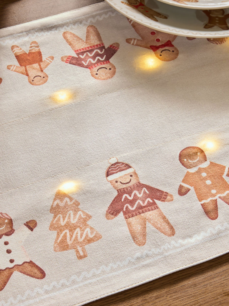 Christmas gingerbread light-up table runner with removable lights - British product