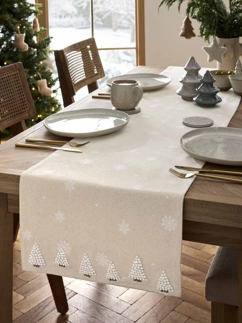 Natural Scandi embroidered Christmas tree table runner small or large, imported from the UK
