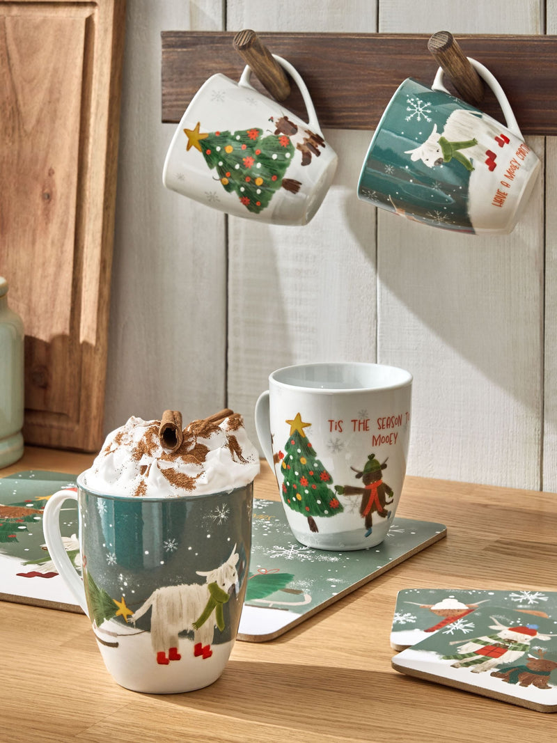 Set of 4 Green Christmas Hamish Mugs