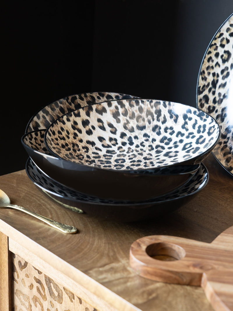 Rockett St George Set of 4 Leopard Love Print Pasta Bowls