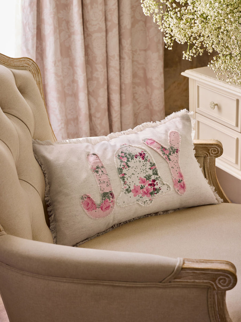 Shabby Chic pink joy floral cushion, imported from the UK