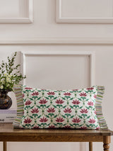 Next Nina Campbell Red Lotus Trellis Embroidered Filled Cushion - 30cm x 50cm- Buy online at McGrocer