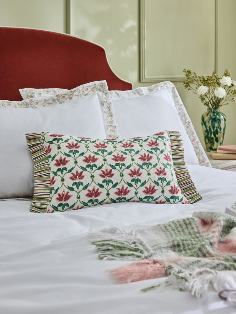 Nina Campbell red lotus trellis embroidered cushion 30x50cm (British brand)