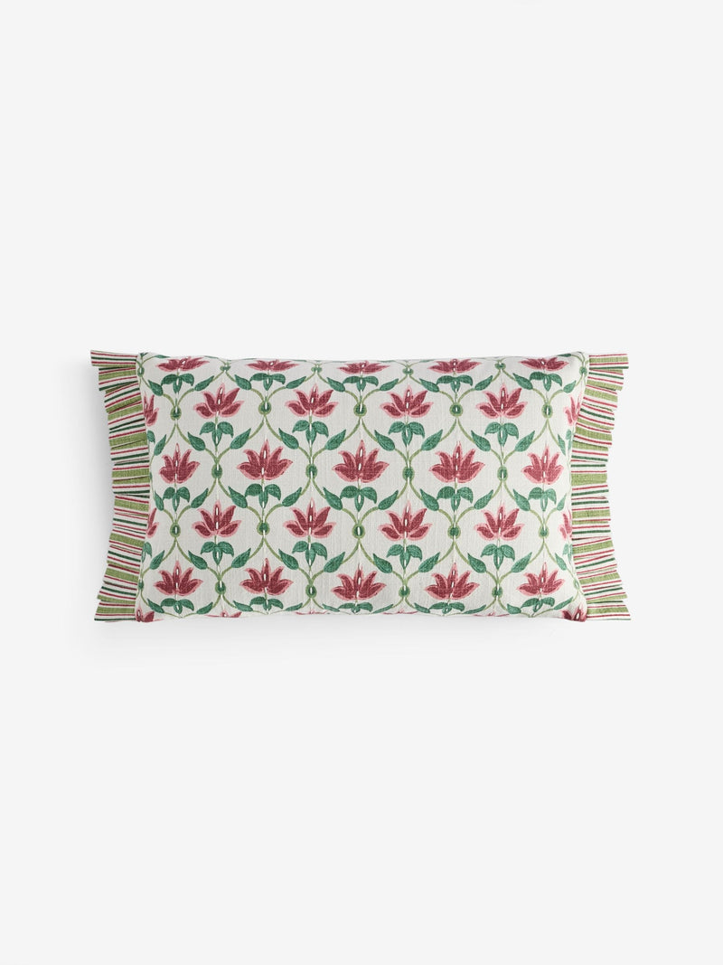 Nina Campbell red lotus trellis embroidered cushion 30x50cm (British brand)
