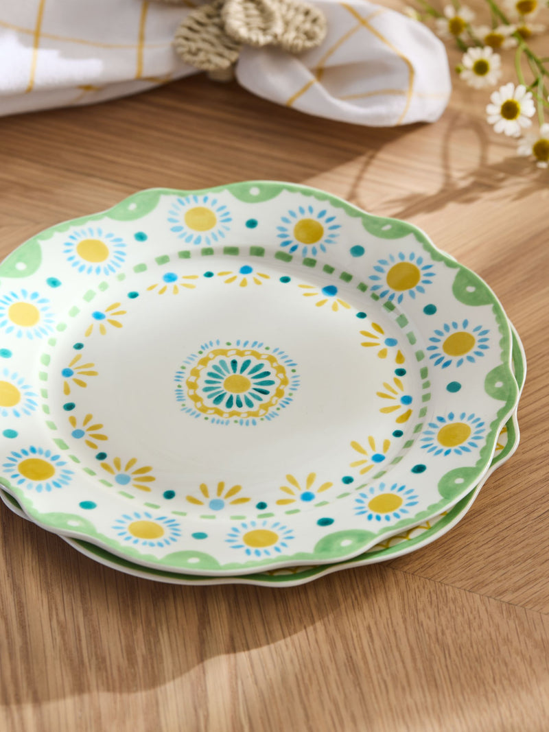 Nina Campbell yellow/teal floral print side plates set of 4 19.5cm diameter, imported from the UK