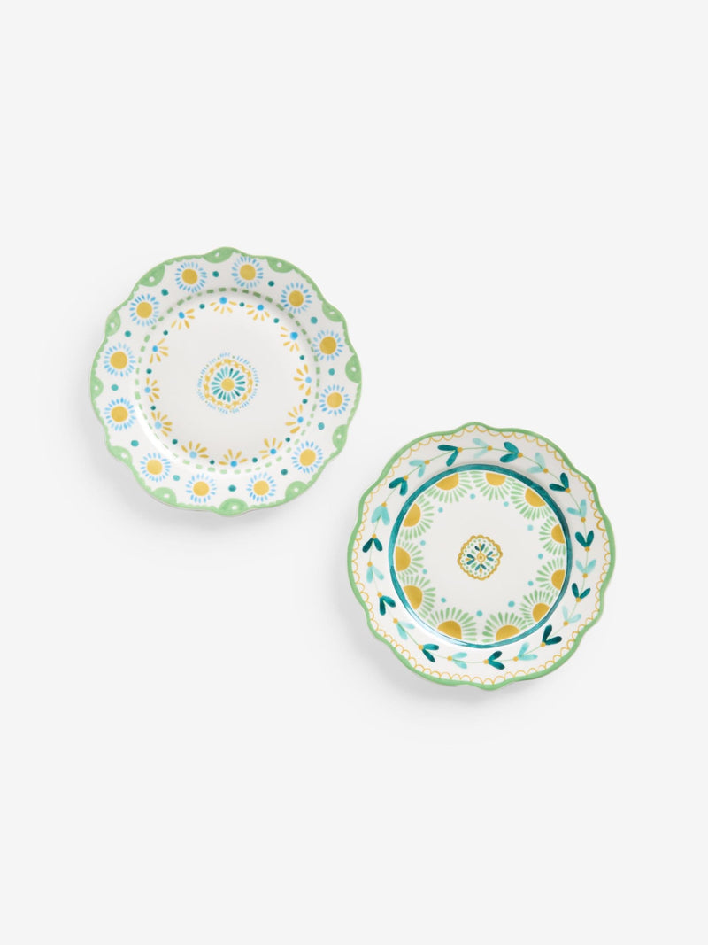 Nina Campbell yellow/teal floral print side plates set of 4 19.5cm diameter, imported from the UK