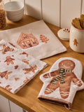 Natural Christmas gingerbread oven mitt and tea towel bundle (British brand)