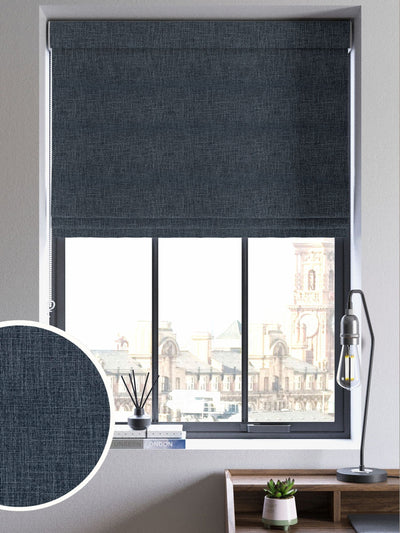 Next Next Ink Blue Viam Made to Measure Roman Blind- Buy online at McGrocer