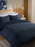 Blue Navy Fleece Crinkle Muslin Duvet Cover and Pillowcase Set - British product