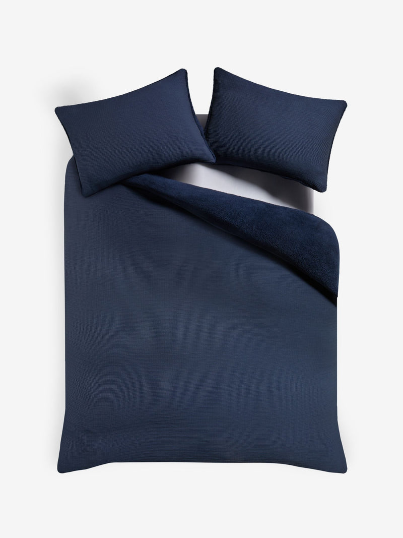 Blue Navy Fleece Crinkle Muslin Duvet Cover and Pillowcase Set - British product