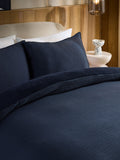 Blue Navy Fleece Crinkle Muslin Duvet Cover and Pillowcase Set - British product