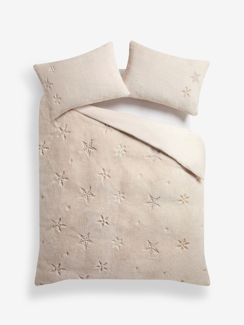 Faux fur duvet cover set with embroidered stars, imported from the UK