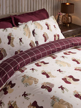 Cream Burgundy Red Christmas Reversible Duvet Cover and Pillowcase Set