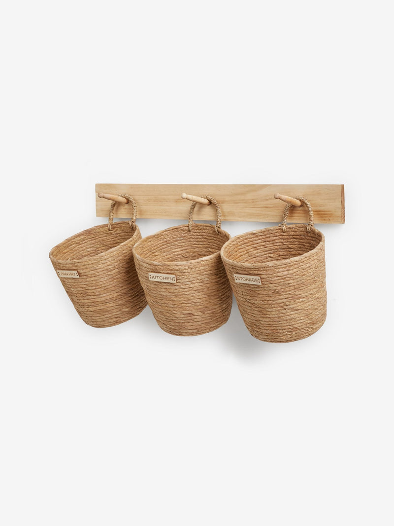 3 Pack Natural Wicker Hanging Storage Baskets with Hooks (British brand)