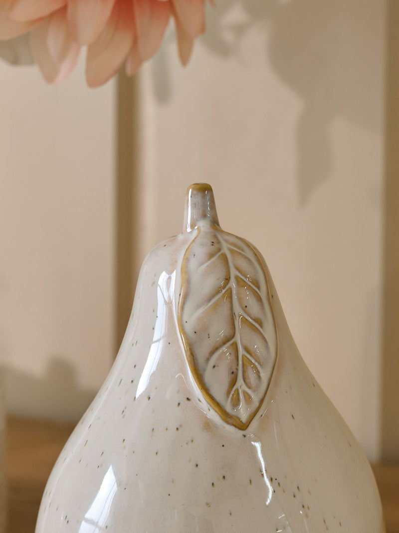 White speckled pear fruit ornament ceramic 15cm - British product