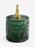 Green glass leopard print trinket pot 13.5cm x 9cm, UK version