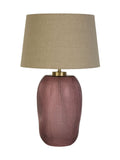 Searchlight pink glass table lamp with linen shade, imported from the UK