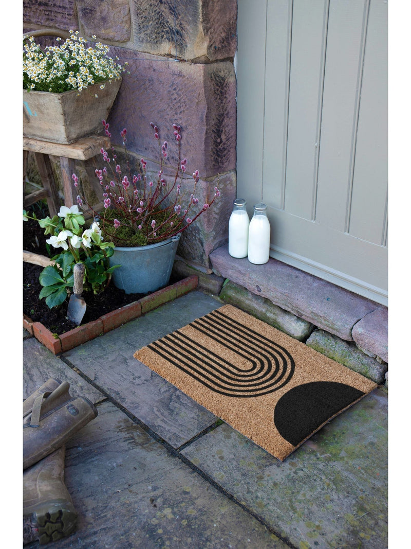 Artsy Mats natural black abstract half moon doormat 60x40cm, UK version