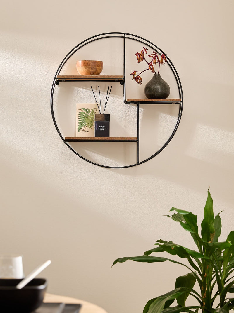 Bronx round wall shelf in dark finish 55cm - British product