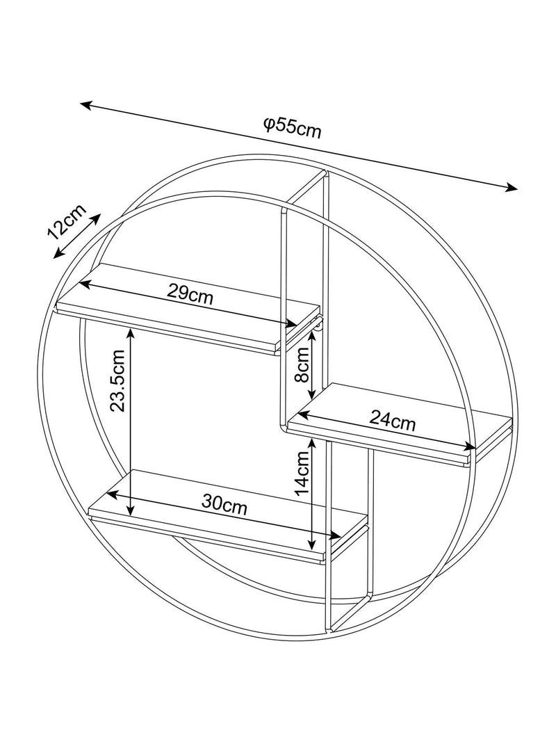 Bronx round wall shelf in dark finish 55cm - British product