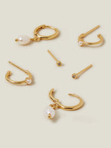 Next Accessorize Cream 14ct Gold Plated Pearl and Stud Hoop Earrings 3-Pack- Buy online at McGrocer