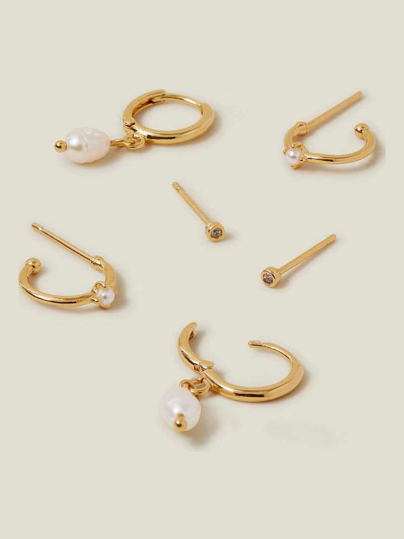 Accessorize gold plated pearl hoop earrings 3 pack - British product