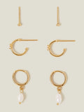 Accessorize gold plated pearl hoop earrings 3 pack - British product