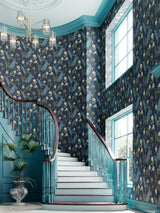 Next Graham & Brown Navy Resplendence Wallpaper Sample A4- Buy online at McGrocer