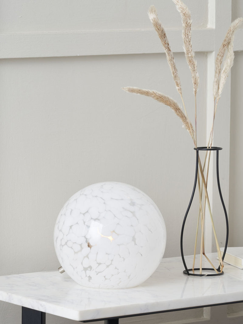 Pacific white speckled glass spherical table lamp (British brand)