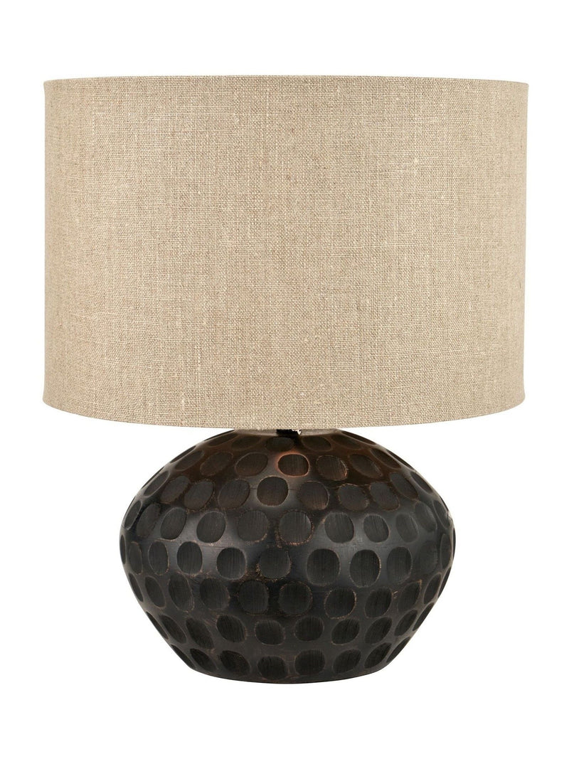 Mango wood lamp antique black linen shade, imported from the UK