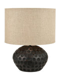 Mango wood lamp antique black linen shade, imported from the UK