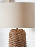 Brown seagrass table lamp with linen lampshade 55cm, UK version