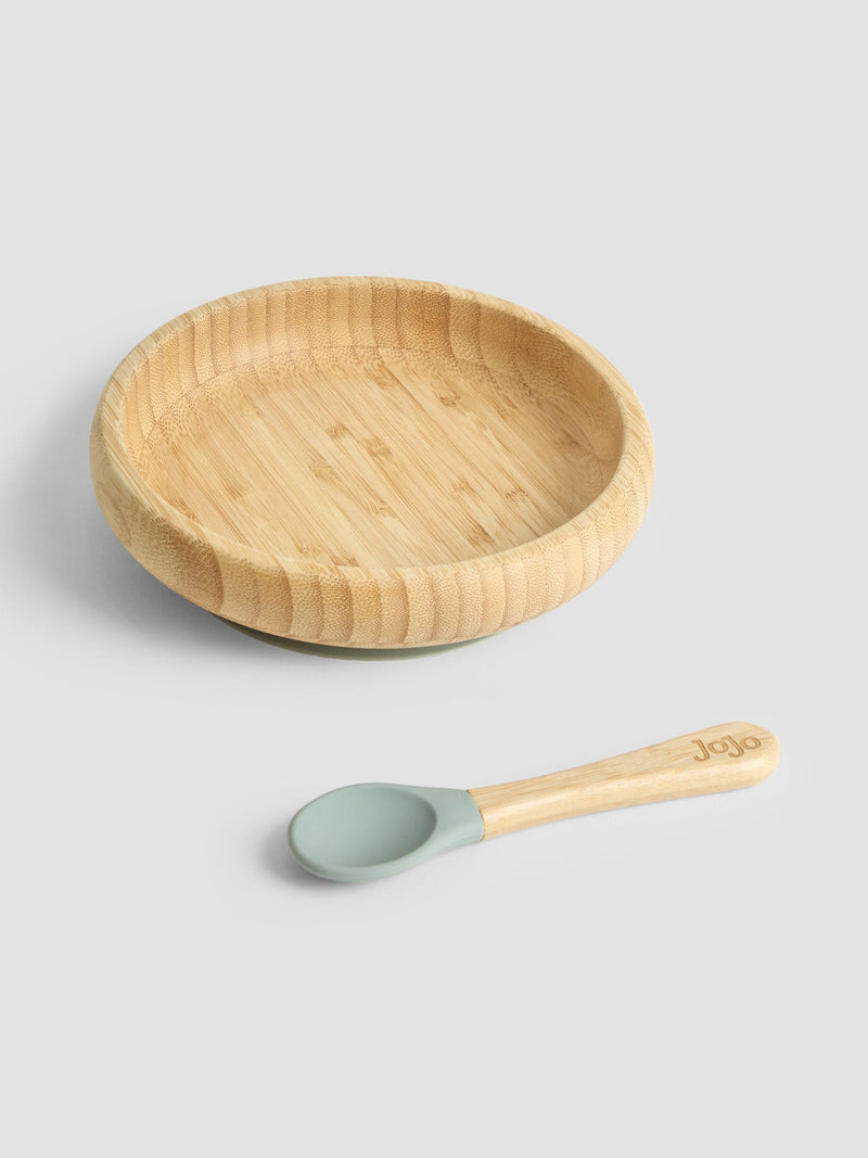 JoJo Maman Bébé Bamboo Weaning Plate with Suction and Spoon, UK version