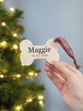 Jonnys Sister personalised dog bone Christmas tree decoration, imported from the UK