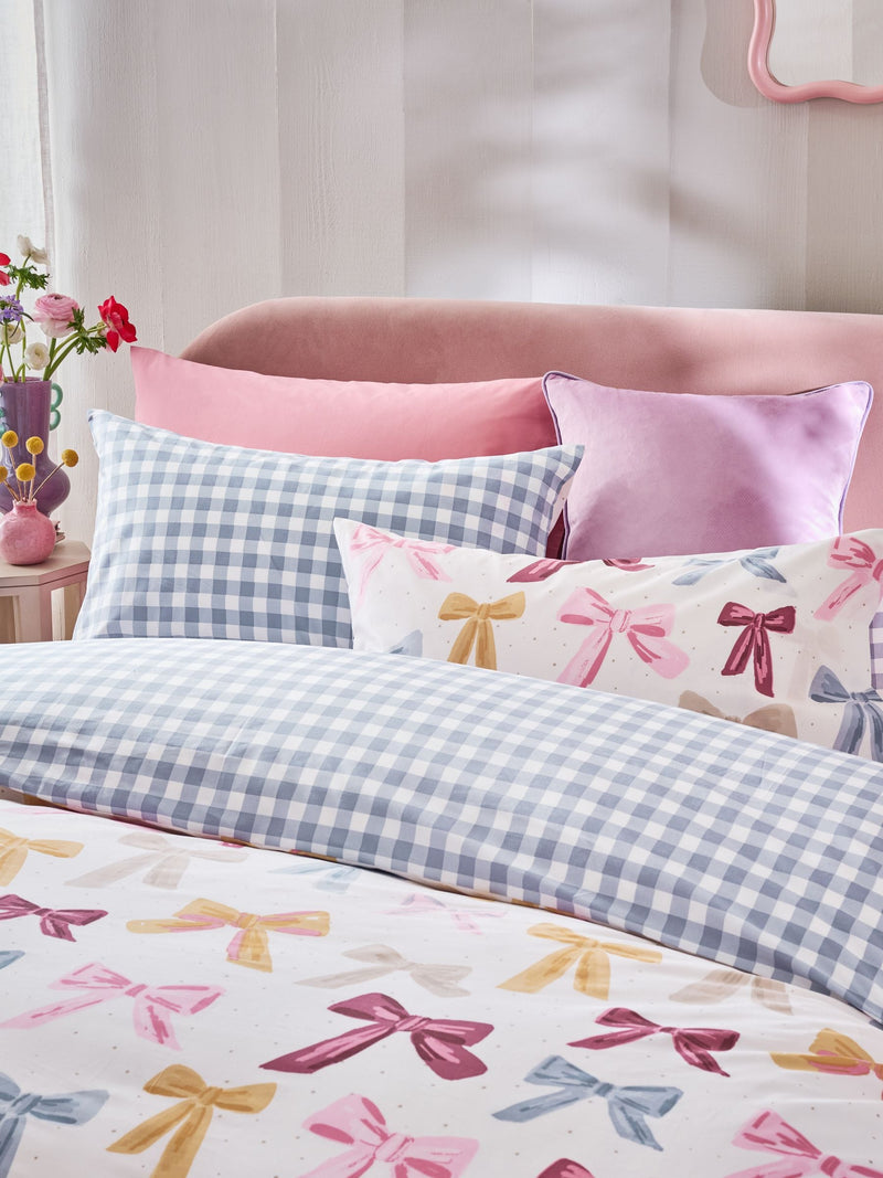 Multicolour bows reversible duvet cover and pillowcase set, imported from the UK