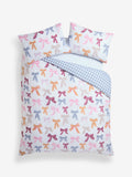 Multicolour bows reversible duvet cover and pillowcase set, imported from the UK