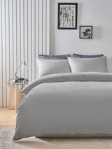 Next Grey Light Cotton Rich Plain Duvet Cover and Pillowcase Set- Buy online at McGrocer